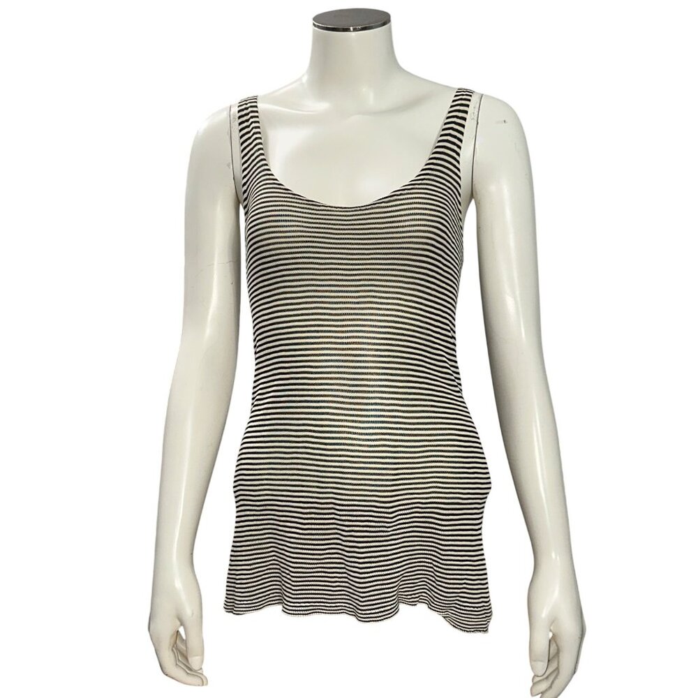 CCC Black And White Striped Scoop Neck Tank Top With Stretch Fit And Flared Hem - Picture 1 of 9